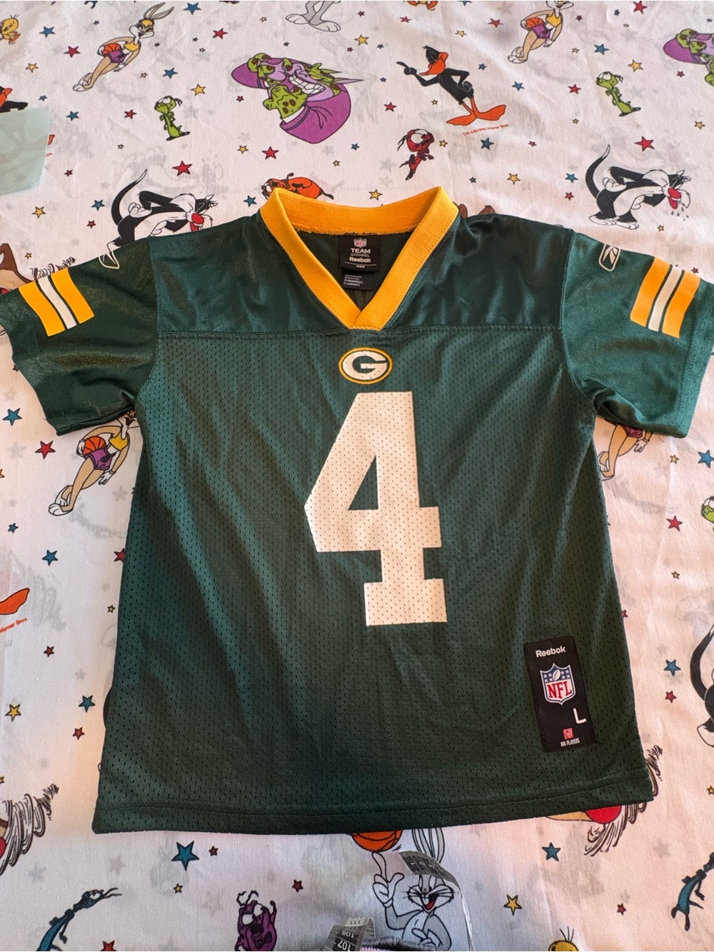 Reebok Green and Yellow Kids Football Jersey with White Number 4